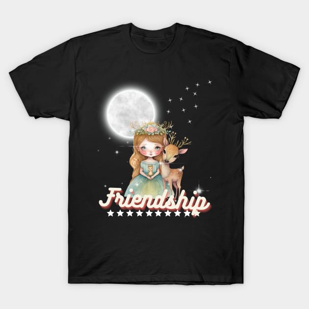 Deer, My Little Friend - an image showing a girl who treats the deer as her best friend, not just as an animal. T-Shirt by MagicTrick